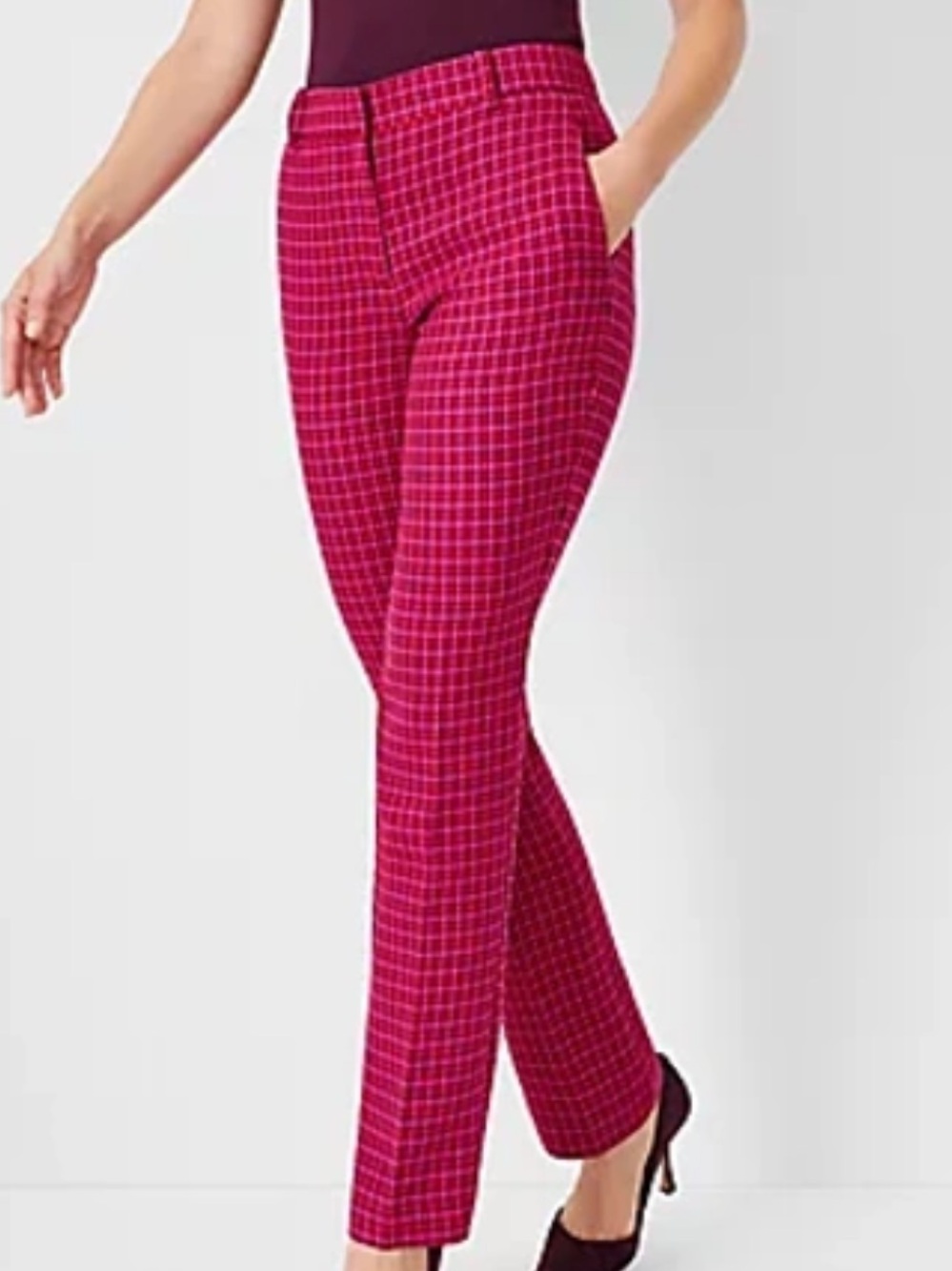 Ann Taylor The Sophia Straight Pant Size 18 Tall Pink Purple Houndstooth
